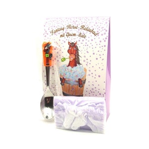 Ontspanningsbad met paardenzeep en lepel "Lavendel" - cadeauset/Fantasiepaard - cadeaus voor paardenliefhebbers