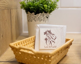 Mini wish card with lucky clover scented soap "Love & Luck"/Card for horse lovers/Fantasy Horse - Gifts for horse lovers