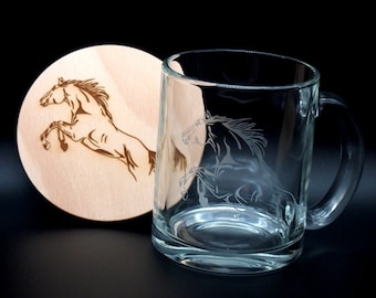 Glass cup/mug "Mustang"/Fantasy Horse - gifts for horse lovers