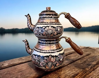 Engraved Solid Copper Teapot Kettle Stovetop Teapot, Turkish Copper Teapot