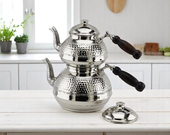 Handmade Turkish Copper Teapot & Tea Maker – Engraved Stovetop Kettle, Traditional Copper Tea Pot