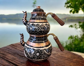 Engraved Solid Copper Teapot Kettle Stovetop Teapot, Turkish Copper Teapot