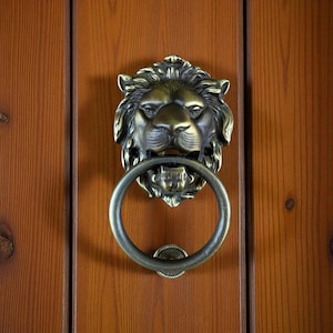 Brass Lion Head Door Knocker 6.70 in, Front Door Ornament, Solid Brass Lion Door Knocker