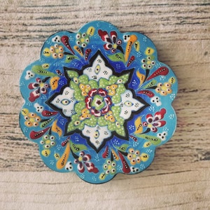 Handmade Decorative Ceramic Trivet Hot Plate 7&quot;, Tile Trivet, Ceramic Coaster, Pot Trivet, Kitchen Table Trivet, Handmade Ceramic Trivet,