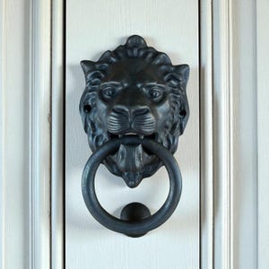 Large Brass Lion Head Door Knocker 9in 23cm, Front Door Ornament, Brass Lion Door Knocker