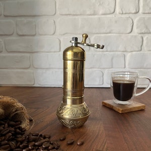 Handmade Traditional Turkish Coffee Grinder With Brass Handle , Brass Coffee Mill, Turkish Brass Coffee Grinder 6.5&quot; 16cm, Kitchen Decor