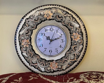 Handmade Copper Wall Clock: Artistic Floral Decor