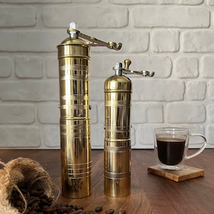 Handmade Turkish Brass Coffee Grinder with Brass Handle, Brass Coffee Mill, Traditional Greek Coffee Grinder, Kitchen Decor