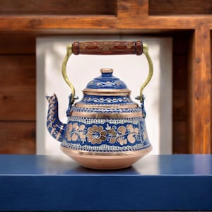 Heavy Turkish Copper Teapot With Wooden Handle, Copper Kettle ,Engraved Copper, Handmade Copper Tea Pot , Copper Tea Maker, Samovar