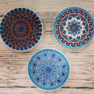 7&#39;&#39; Turkish Ceramic Hot Pad Trivet set of 3, Tile Ceramic Hot Coaster, Pot Holder Trivet, Kitchen Table Trivet, Ceramic Trivet Hot Plate,