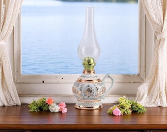 Handmade Copper Oil Lamp – Vintage Decorative Kerosene Lamp, 35 cm / 18 Inches, Rustic Home Decor