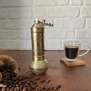 Handmade Traditional Turkish Coffee Grinder With Brass Handle , Brass Coffee Mill, Kitchen Decor
