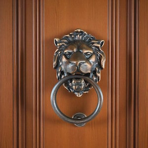 Brass Lion Head Door Knocker 6.70 in, Front Door Ornament, Solid Brass Lion Door Knocker