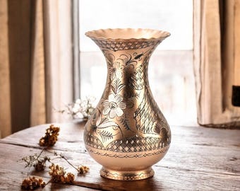 Handmade Engraved Copper Vase: Artisan Home Decor