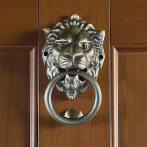 Large Brass Lion Head Door Knocker 9in 23cm, Front Door Ornament, Brass Lion Door Knocker
