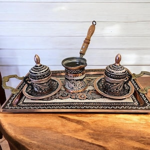 Turkish Coffee Set, Copper Coffee Cup & Pot, Copper Coffee Set, Arabic Coffee Set, Wedding Gift, Housewarming Gift, Copper Gift Ideas