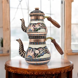 Traditional Turkish Copper Teapot With Wooden Handle, Copper Kettle ,Engraved Copper, Handmade Copper Tea Pot , Copper Tea Maker, Samovar