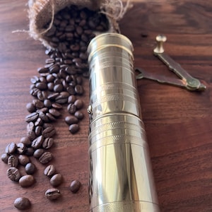 Handmade Traditional Turkish Coffee Grinder With Brass Handle , Brass Coffee Mill, Brass Coffee Grinder, Kitchen Decor