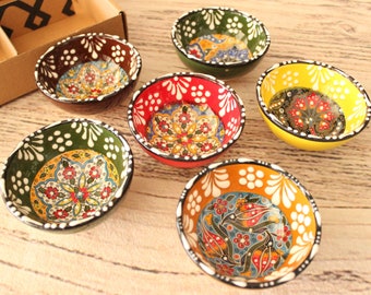 Set of Handmade Small Serving Tapas Nuts Snack Breakfast Turkish Ceramic Decorative Bowl, Handpainted Bowls, Ceramic Salad Serving Bowl,