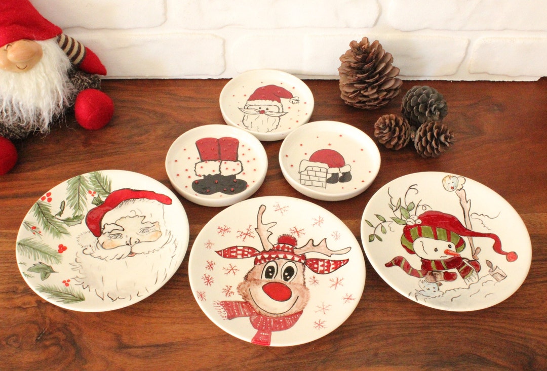 Handmade Ceramic Santa Claus 3 Plates and 3 Santa Bowl Set Etsy