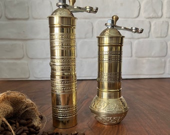 Handmade Turkish Brass Coffee Grinder: Adjustable Brass Pepper Mill