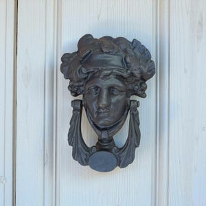 Brass Roman Face Door Knocker 7.10in, Front Door Ornament, Brass Door Knocker