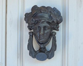 Solid Brass Roman Face Door Knocker: Vintage Rustic Entryway Decor