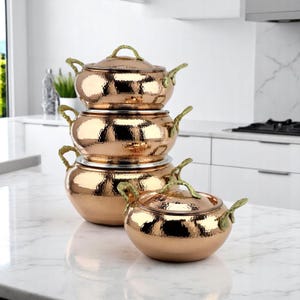 Copper Cooking Pot Set, Hand hammered Copper Pot, Copper Cookware, Copper Casserole