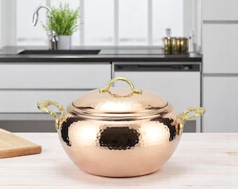 Handmade Turkish Copper Cooking Pot with Brass Handles