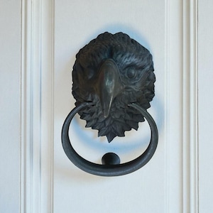 Large Brass Eagle Door Knocker 9.05 in, Eagle Front Door Ornament, Brass Eagles Head Door Knocker
