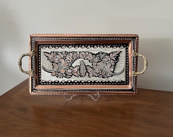 Handmade Turkish Copper Tray: Embroidered Rectangular Serving Tray