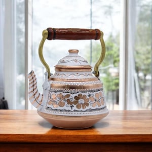 Heavy Turkish Copper Teapot With Wooden Handle, Copper Kettle ,Engraved Copper, Handmade Copper Tea Pot , Copper Tea Maker, Samovar