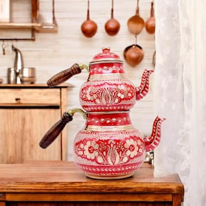 Traditional Turkish Copper Teapot With Wooden Handle, Copper Kettle ,Engraved Copper, Handmade Copper Tea Pot , Copper Tea Maker, Samovar