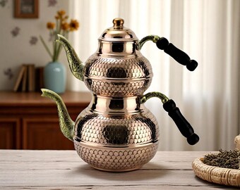 Handmade Turkish Copper Teapot: Engraved Stovetop Kettle