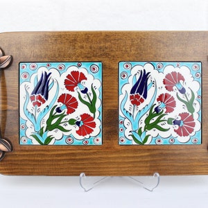 Handmade Wooden Tile Tray, Ottoman Desing Wood Tray, Decorative Serving Tray, Wooden Tray , Boho Tile Tray, Iznik Tile Tray, Bohemian Tray,