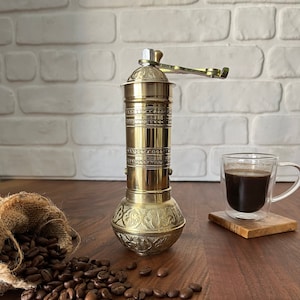 Handmade Traditional Turkish Coffee Grinder With Brass Handle , Brass Coffee Mill, Kitchen Decor