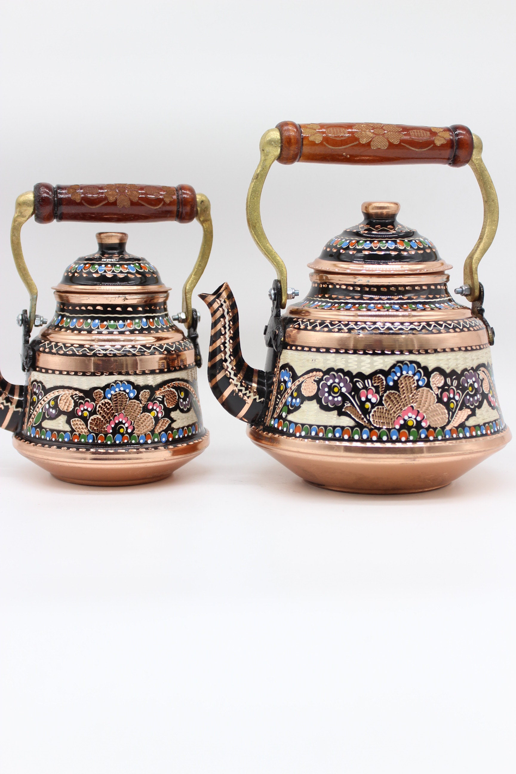 Heavy Turkish Copper Teapot With Wooden Handle Copper Kettle Etsy UK