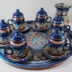 Handmade Copper Turkish Coffee Espresso Serving Set for 6 People