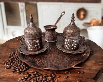 GÜLİSTAN トルコ　銅製コーヒーセット トルココーヒーセット、銅製コーヒーセット、2人用手作りヴィンテージ