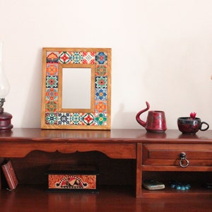 Mosaic Mirror, Mexican Tile Mirror, Vintage Mirror, Mosaic Mirror, Mexican Talavera Tile, Talavera Mirror, Art Deco , Wall Mirror