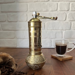 Handmade Traditional Turkish Coffee Grinder With Brass Handle , Brass Coffee Mill, Kitchen Decor