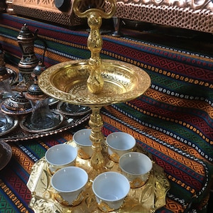 Copper Turkish Coffee Espresso Serving Set Authentic Coffee Cup Tray with handle