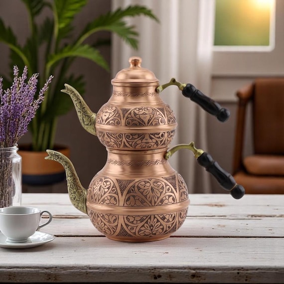 Samovar Copper Turkish Tea Pot Copper Teapot With Heater, Teapot
