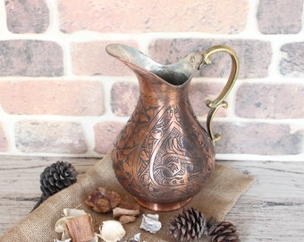 Handcrafted Copper Water Pitcher, Copper Water Dispenser, Handcrafted Tinned Copper Pitcher, Water Pan, Copper Jug, Copper Pitcher, ibrik