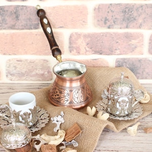 Turkish Coffee Set, Greek Coffee Set, Copper Coffee Pot, Coffee Cup, Arab Coffee Set, Handmade Copper Coffee Pot, Christmas gift