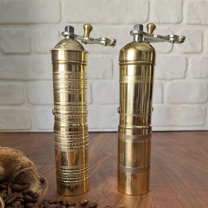 Handmade Turkish Brass Coffee Grinder, Adjustable Pepper Mill, Handcrafted Brass Kitchen Decor, Traditional Grinding Mill