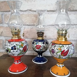 Set of 3 - Handmade Ceramic Handpainted Ceramic Oil Kerose Lamp