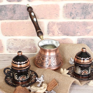 Turkish Coffee Set, Greek Coffee Set, Copper Coffee Pot, Coffee Cup, Arab Coffee Set, Handmade Copper Coffee Pot, Christmas gift