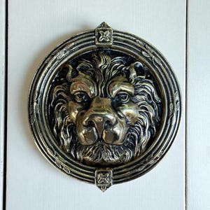 XL Brass Lion Head Door Knocker 8.25 in, Front Door Ornament, Brass Lion Door Knocker