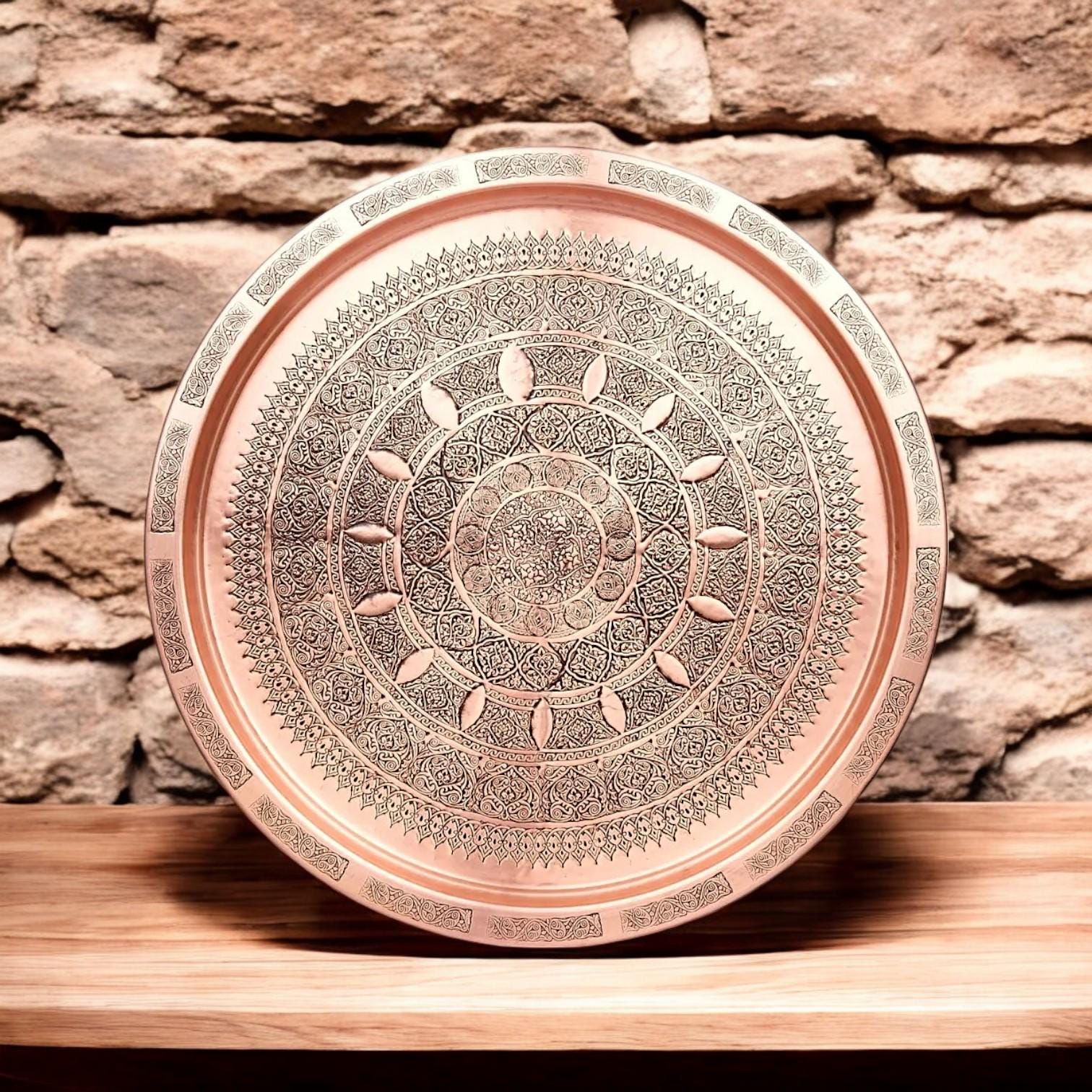 16世紀　オスマントルコ　ブロンズ　銅製　大型トレイ　アンティーク 16世紀オスマントルコブロンズ銅製大型トレイアンティーク